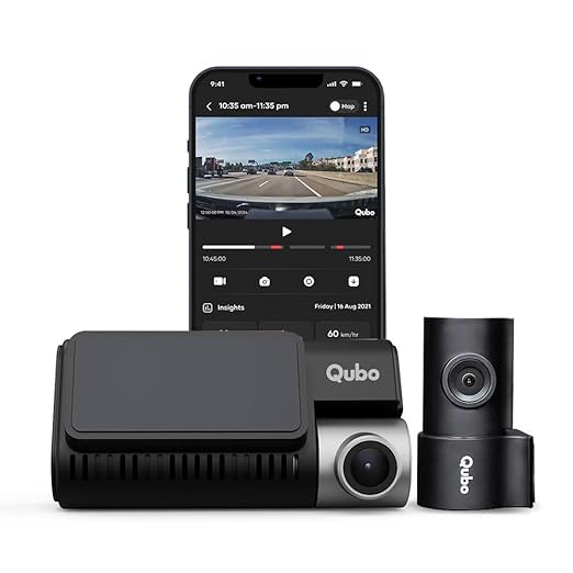 Qubo Car Dash Cam Pro 3K by Hero Group, HDR Dual Channel, Made in India, Sony STARVIS IMX335 Sensor, 3K 5MP Front UHD 2MP Rear FHD, 140° View, 3.2" LCD Display, GPS Log, Supports Up to 1 TB SD Card