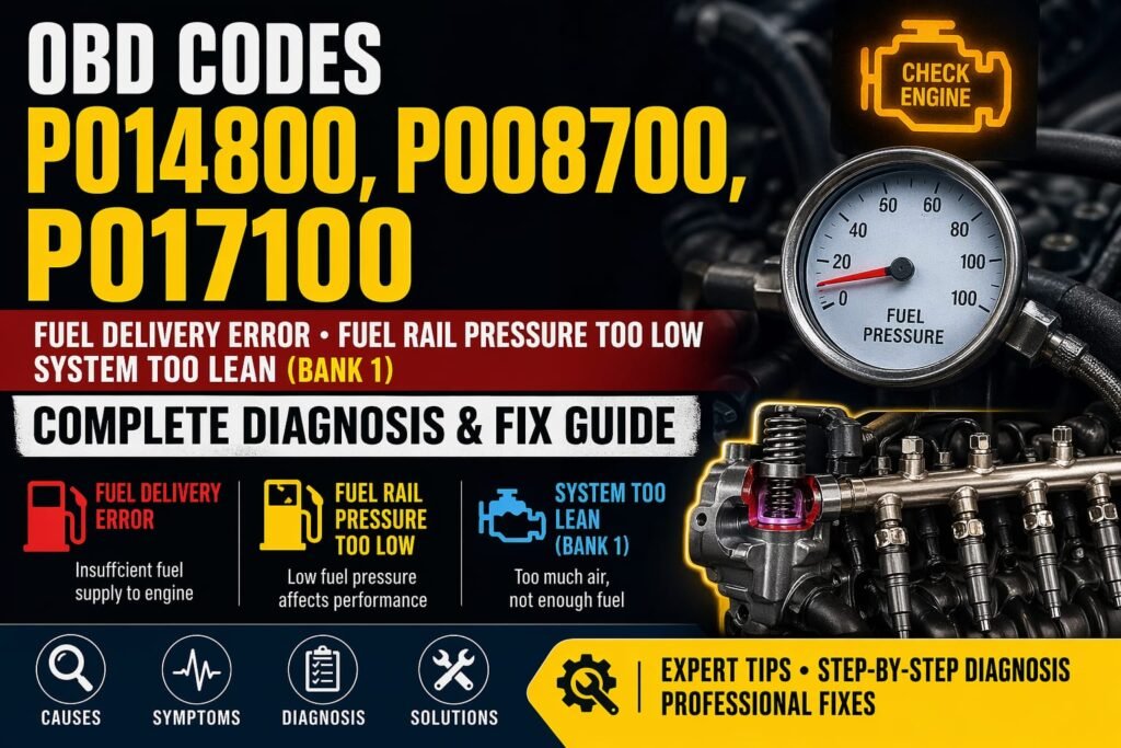 OBD code P014800, P008700, and P017100 mean