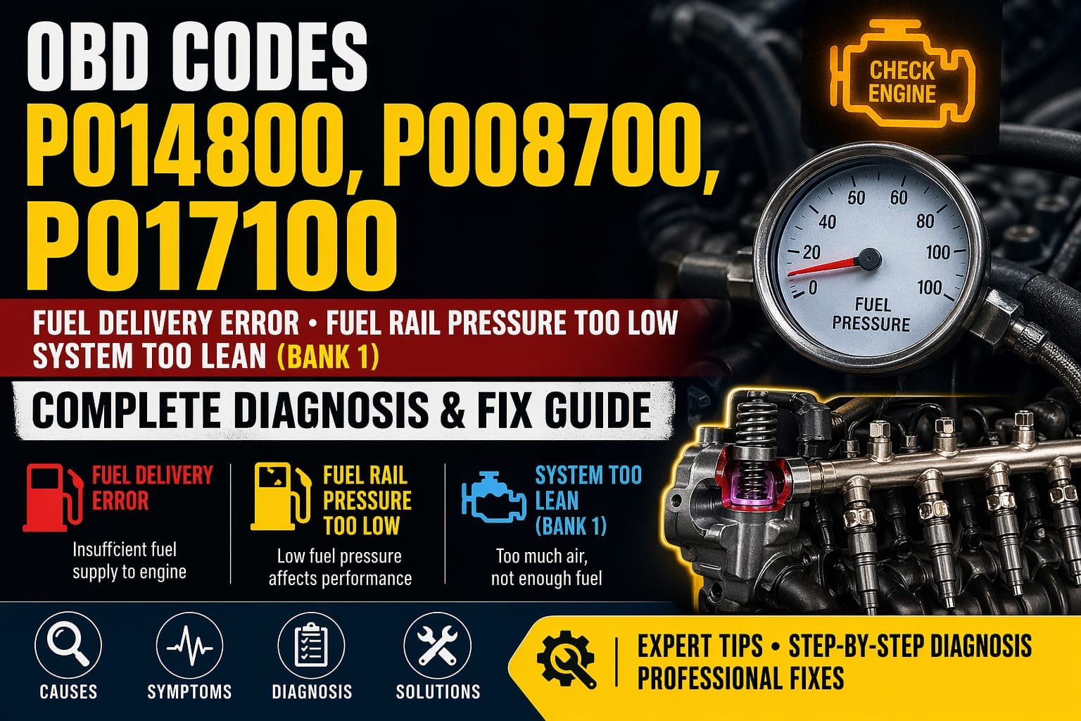 OBD code P014800, P008700, and P017100 mean