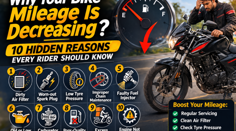 Common hidden problems like low tyre pressure, dirty air filter, and engine issues can silently reduce your bike’s mileage.