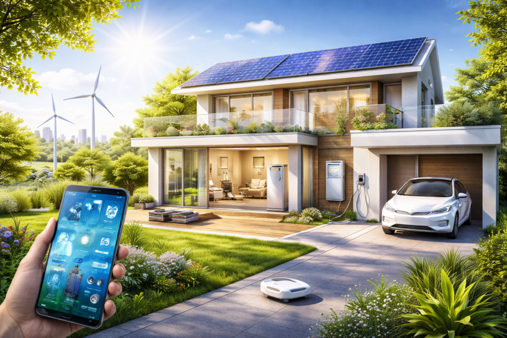 Smart home powered by solar energy and electric appliances