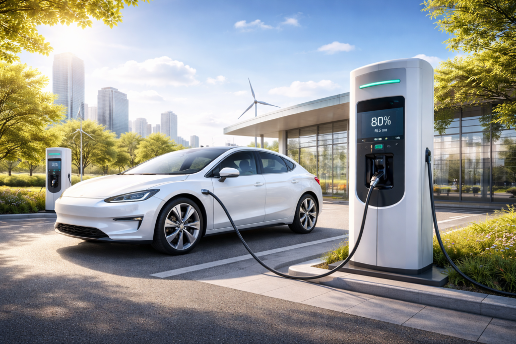 Electric vehicle charging at modern charging station