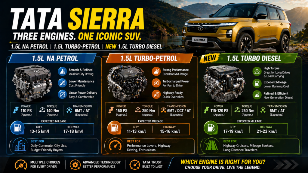Tata Sierra to Offer 1.5L NA-Petrol