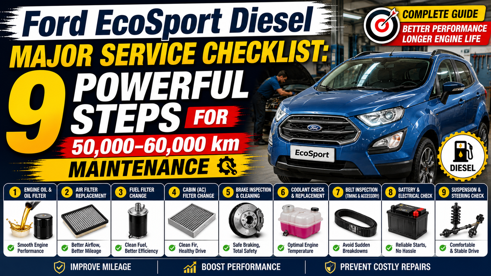 Ford EcoSport diesel major service checklist