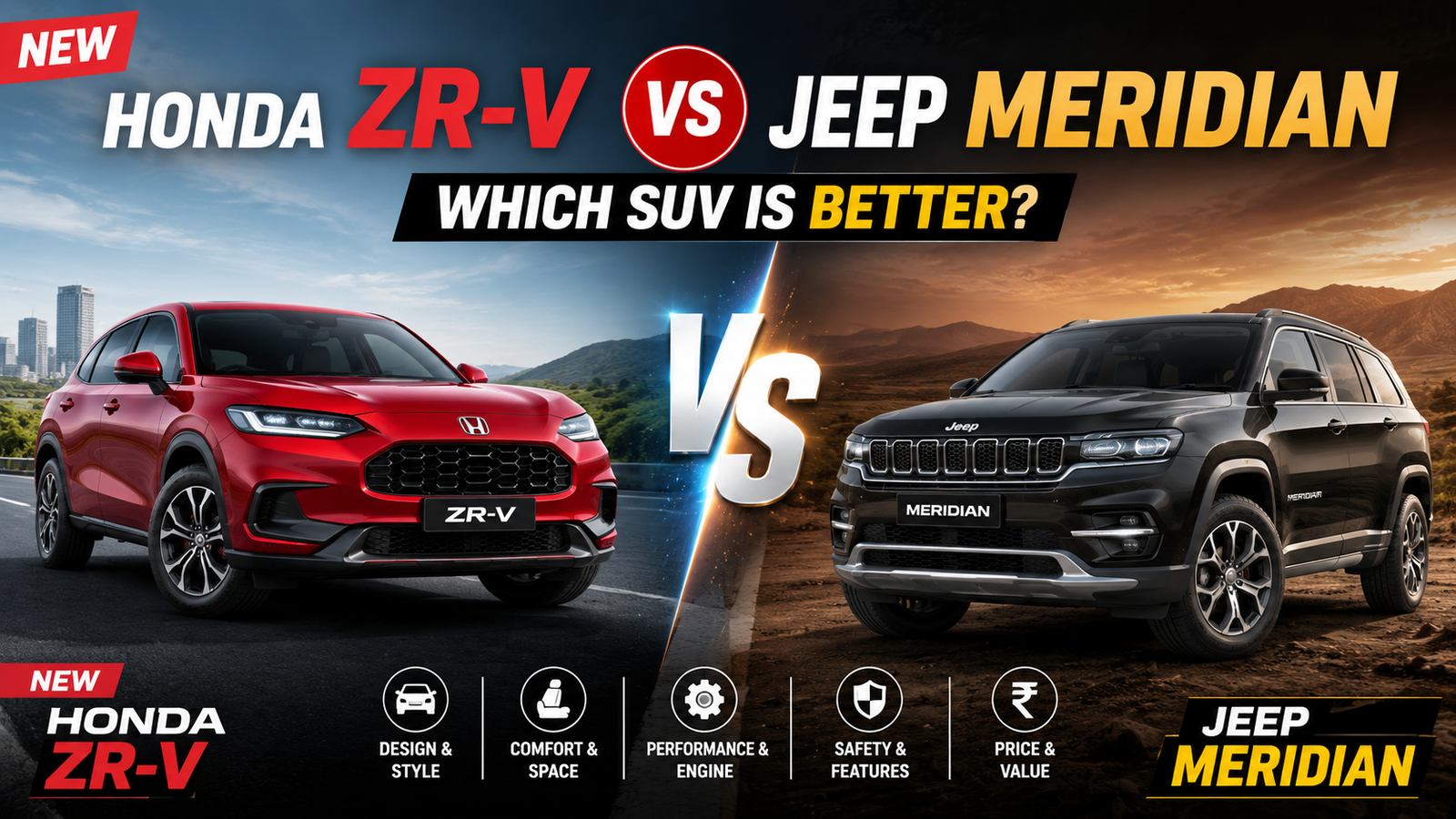 New Honda ZR-V vs Jeep Meridian comparison