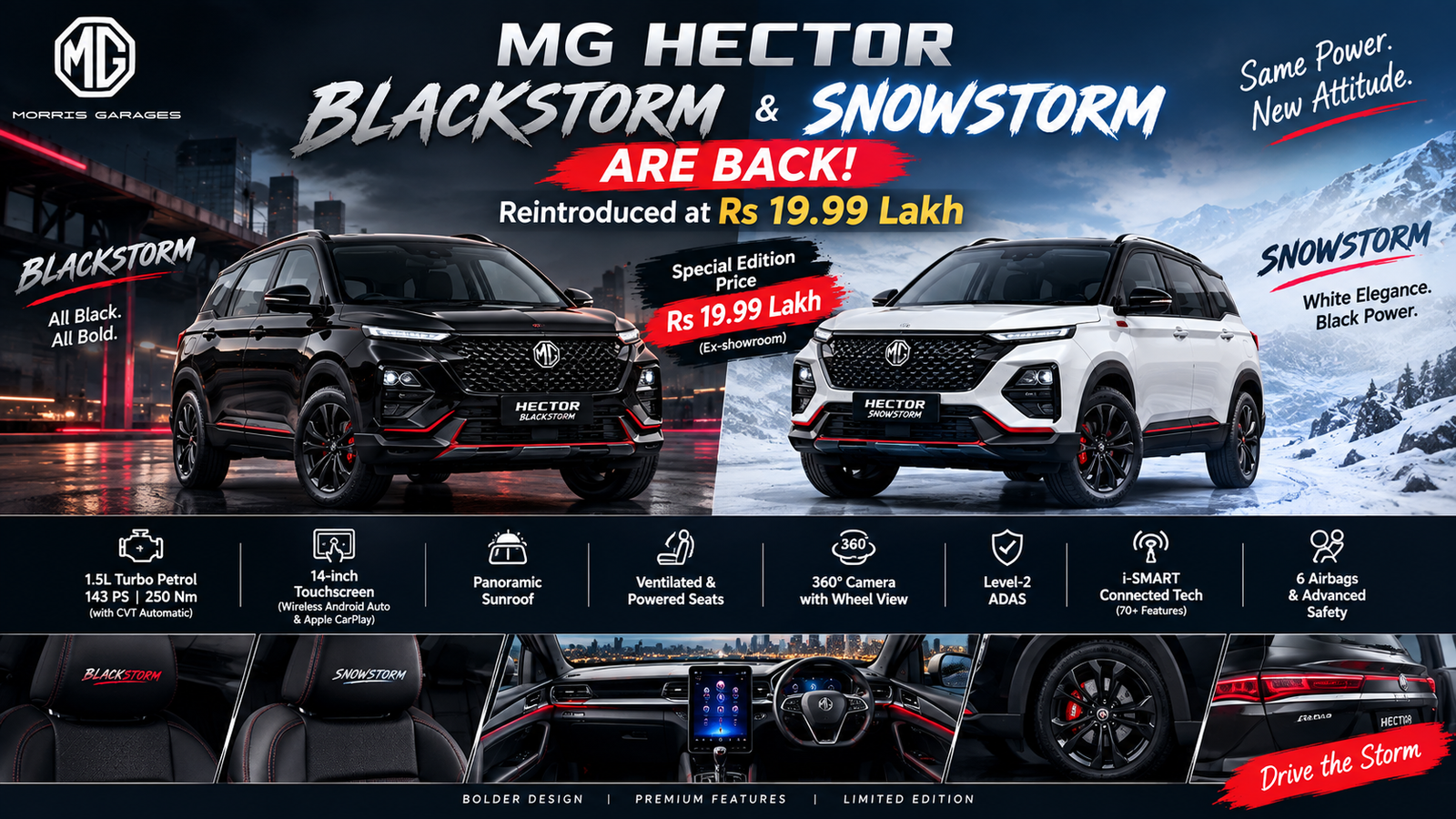 MG Hector Blackstorm and Snowstorm Return at Rs 19.99 Lakh