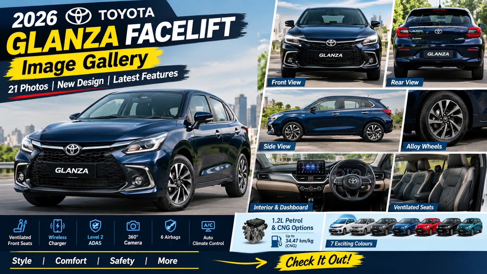2026 Toyota Glanza Facelift Image Gallery: 21 Photos, New Design and Features Explained